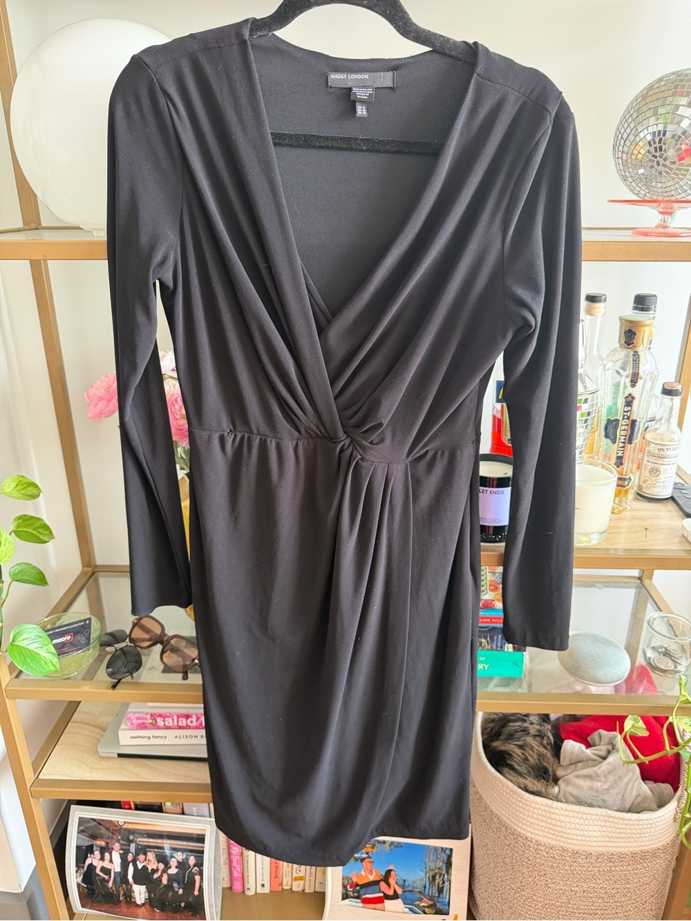 Maggy London Black Long-Sleeve Twist-Front Sheath Dress